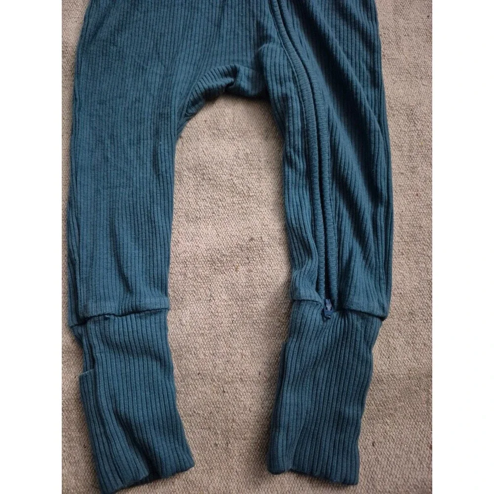 K & A bamboo ribbed zipper footie size 6-12M months - blue